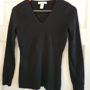 White House Black Market Black V-Neck  Knit Sweater Top Size Small